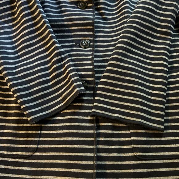 J. Jill Striped Jersey Knit Blazer Medium Jacket Navy Blue Gray Coastal Chic - Picture 6 of 7
